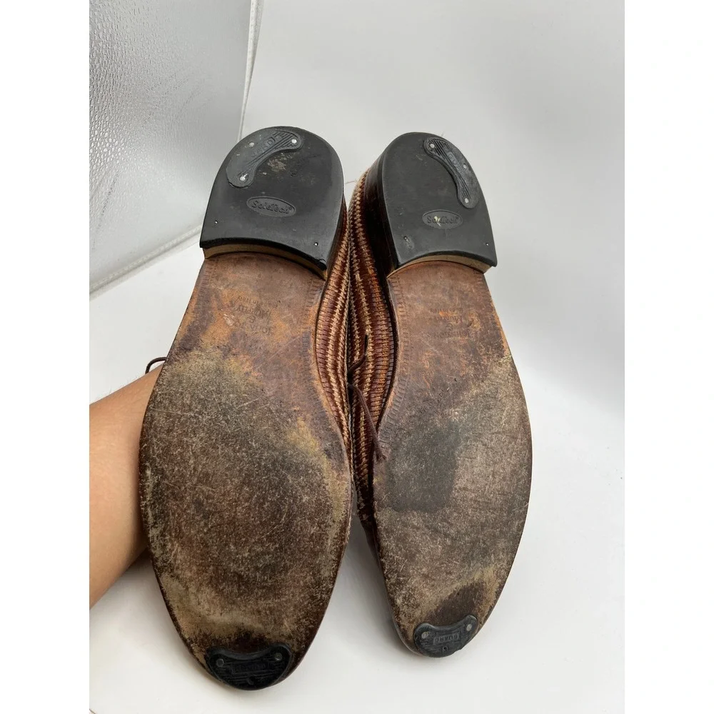 Johnston & Murphy Cellini Italy Mens 12 Brown Woven Leather Cap Toe Oxfords
